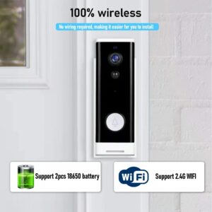 1080P TUYA Video Doorbell 100% Wireless 166 ° Wide Angle Field of View Phone Door Bell Cam PIR Motion Detection Work with Alexa